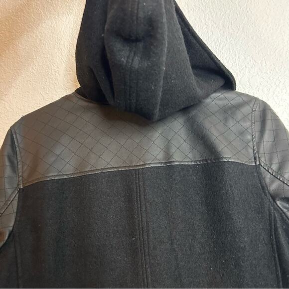 Jolt Faux Leather Sleeve Parka Hooded Womens Large Wool Blend Peacoat - Picture 4 of 10